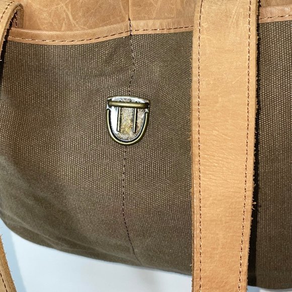 LL Bean Tote Handbag Canvas Leather Trim & Handles Large Purse Gorpcore,  Great - Picture 6 of 10